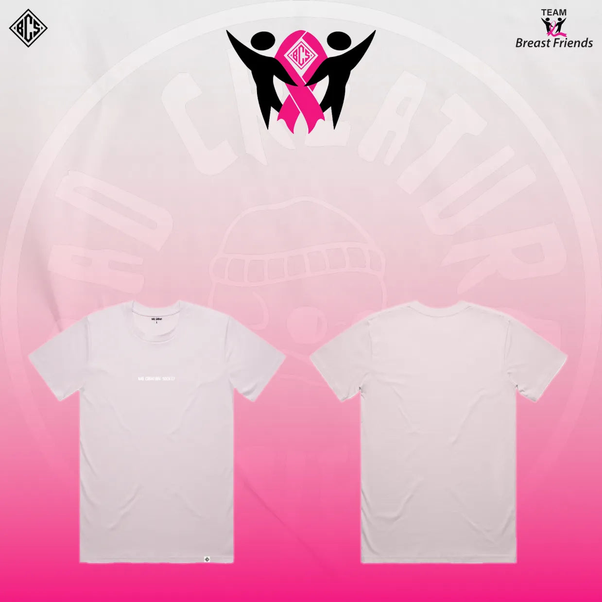 'Bad Creature Society' x 'Team Breast Friends' Minimal T-Shirt - Pink