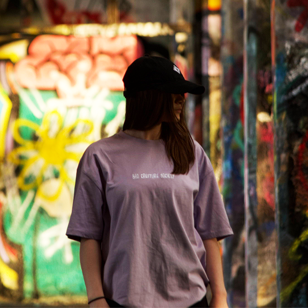 'Bad Creature Society' Minimal T-Shirt - Lilac