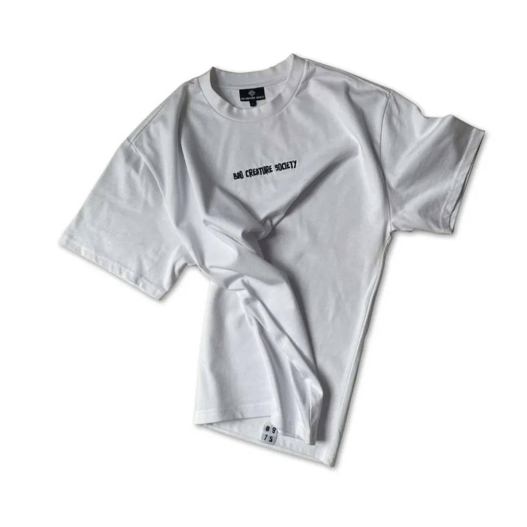 'Bad Creature Society' Minimal T-Shirt - White